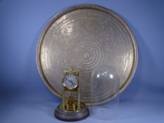 GLASS DOMED ALL BRASS CLOCK and a circular Benares brass tray, no base
