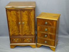 REPRODUCTION MAHOGANY FOUR DRAWER CHEST and a two door entertainment cabinet, 74cms H, 43cms W, 35.