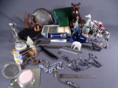 SMALL MIXED ITEMS, a parcel, including silver backed dressing mirror, small animals in various forms