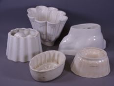 FIVE SHELLEY & OTHER VINTAGE POTTERY JELLY MOULDS