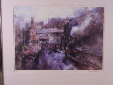 WILLIAM SELWYN coloured limited edition (30/500) print - Welsh Highland steam train leaving