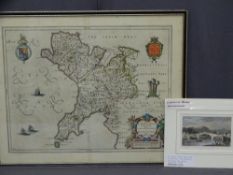 COLOURED & TINTED MAP OF OLD ANGLESEY & CAERNARVONSHIRE with good wide margin, glazed verso, 44 x