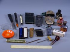 VINTAGE SHOE BOX OF INTERESTING COLLECTABLES to include a nine carat gold banded cheroot in case,