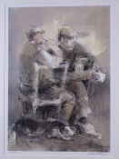 WILLIAM SELWYN coloured limited edition (114/500) print - two seated farmers chatting with resting