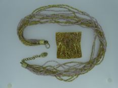 ITALIAN 'STUDIO GI' MULTI-STRAND TASSELLED STYLE NECKLACE and a large yellow metal 'bark' style