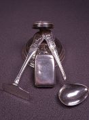 CIRCULAR SILVER INKWELL, loaded, Birmingham 1911, a plain silver match holder, .7ozs, Birmingham