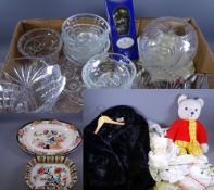 CUT & OTHER GLASS VASES, Victorian cake stand and a quantity of sundae dishes, Ashworth meat platter