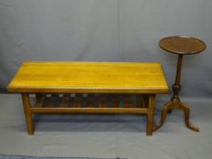 G-PLAN STYLE TEAK COFFEE TABLE and a reproduction mahogany wine table, various measurements