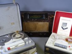 TWO VINTAGE REEL-TO-REEL TAPE RECORDERS and a walnut cased radio