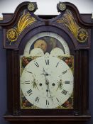 CIRCA 1840 MAHOGANY LONGCASE CLOCK with 14ins moon face dial, marked Lloyd, Wigan, twin weight