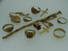 9CT GOLD MIXED JEWELLERY, a quantity, 27grms gross weighable with further unmarked and untested