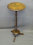VICTORIAN BURR WALNUT TOP TRIPOD TABLE with twist carved mahogany stem, 72.5cms H, 31cms diameter