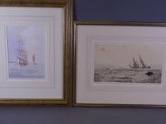 WILLIAM LIONEL WYLLIE etching - depicting boats in rough seas, 18 x 30cms and ALAN STARK watercolour