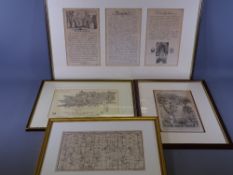 18th CENTURY FRAMED ROAD MAP - 'London to Barnard Castle', 18.5 x 29cms, two further Derbyshire