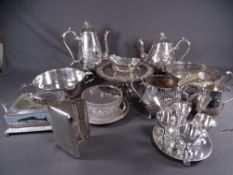 MIXED ELECTROPLATE, a parcel, including a three piece tea service, sardine dish, egg cup set and