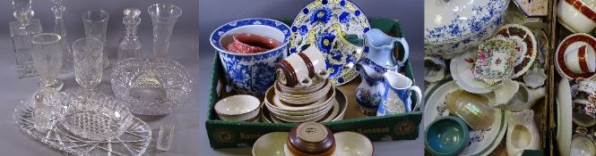 GLASSWARE - a parcel of mixed items, decanters, vases ETC, a box of mixed pottery including Denby