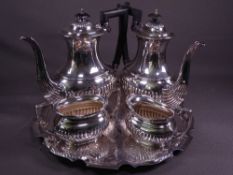 FOUR PIECE ELECTROPLATED TEA SERVICE, each piece of oval form with fluted bodies on a non-matching