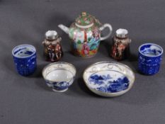 ORIENTAL & CONTINENTAL - a neat globular Famille Verte Oriental teapot and domed lid, a pair of