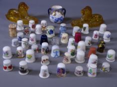 VICTORIAN GLASS LION MOULDS, a pair and other cabinet items including a Royal Doulton two-handled