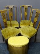 SET OF FOUR INLAID MAHOGANY SALON CHAIRS and a Lloyd loom wicker linen basket