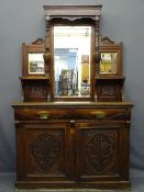 MAHOGANY MIRROR BACKED SIDEBOARD, circa 1910, having a triple mirror top with carved panel detail