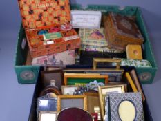 VINTAGE & LATER BOXES, TINS & PHOTOGRAPH FRAMES, an interesting mixture including a boxed sewing
