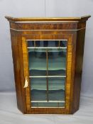 GEORGIAN MAHOGANY WALL HANGING CORNER CUPBOARD, single ten pane glazed door and interior green