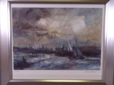 WILLIAM SELWYN coloured limited edition (126/300) print - yachting on the Menai Straits, signed in