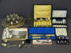 BOXED ELECTROPLATED ITEMS, an egg stand set and sundry unboxed cutlery ETC