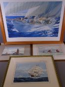 ARTHUR KING watercolours, three - maritime studies, titled 'Sailing Barges in Thames Estuary',