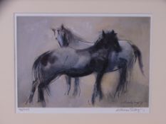 WILLIAM SELWYN coloured limited edition (14/200) print - two ponies, signed in full, 14 x 20cms