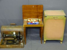 CASED SINGER SEWING MACHINE, Italian style sewing box and a Loom style square basket