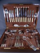 LARGE POLISHED CANTEEN OF CUTLERY, some mixed knives with bone handles