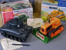 TRIANG MINIC CLOCKWORK BULLDOZER & SHERMAN TANK in original boxes