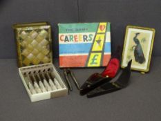 NEEDLEWORK ITEMS - two leather cased quantities of needlework crochet hooks, a pair of plated