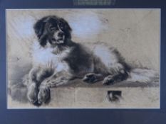 AFTER EDWIN LANDSEER Victorian heightened print - resting dog on a stone quay 'A Distinguished