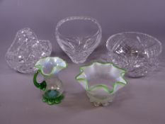 VINTAGE CUT & OTHER GLASSWARE, a quantity including a green and Vaseline glass, frill edge jug and
