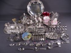 ELECTROPLATED WARE, a good box including several toast racks, jug and cream sets, small dishes,