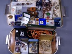 VICTORIAN & LATER COSTUME JEWELLERY including coral bead necklaces, Mille Fiori and Swedish brooches