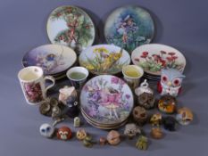 OWL ORNAMENTS, VARIOUS COMPOSITIONS, a quantity of fairy decorated wall plates ETC