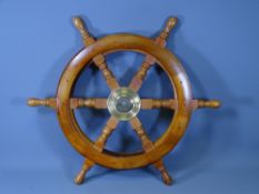 MODERN MAHOGANY SHIP'S WHEEL