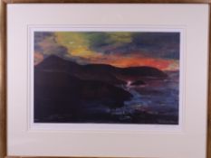 JOHN KNAPP FISHER coloured limited edition (57/500) print (1986) - sunset over the Pembrokeshire