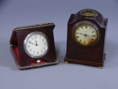 DUNTHORNE LIVERPOOL MAHOGANY CASED MANTEL CLOCK and a folding travel clock, the dial set with