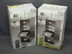 TWO BOXED BLACK SIX DRAWER FILING CABINETS, 67cms H, 28cms W, 40cms D