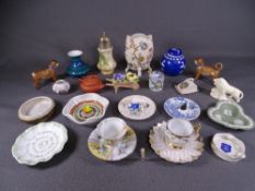 MIXED CHINA & POTTERY - a parcel of crested and other items, a pair of small pug dogs, sugar