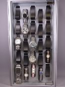 DISPLAY CASE OF 16 GENT'S & 7 LADY'S WRIST WATCHES