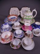 DECORATIVE CUPS & SAUCERS, a good parcel, variety of designs, a circular stoneware plate, a green