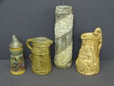 ALCOCKS POTTERY JUG being a reproduction of old feeding time, another jug, vase and a lidded small