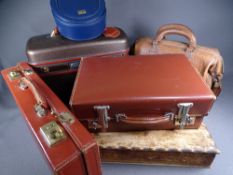 SAMSONITE, LITTLE USED LADY'S CASE (locked), a small leather bag and two Masonic cases ETC