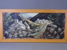 WELSH SCHOOL oil on board - two mountain cottages, indistinctly signed, 32 x 75cms